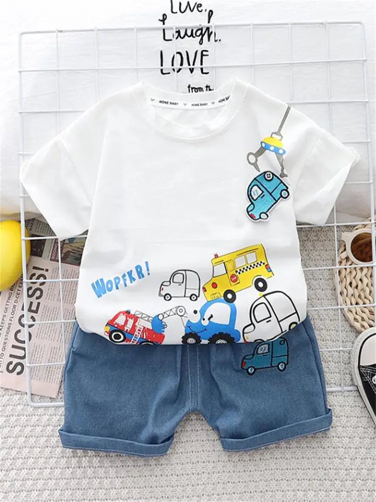 Summer Children Boys Infant Cotton Clothes Cars T Shirt Shorts 2pcs/Set Toddler Fashion Clothing Baby Tracksuits 1 2 3 4 5 Years