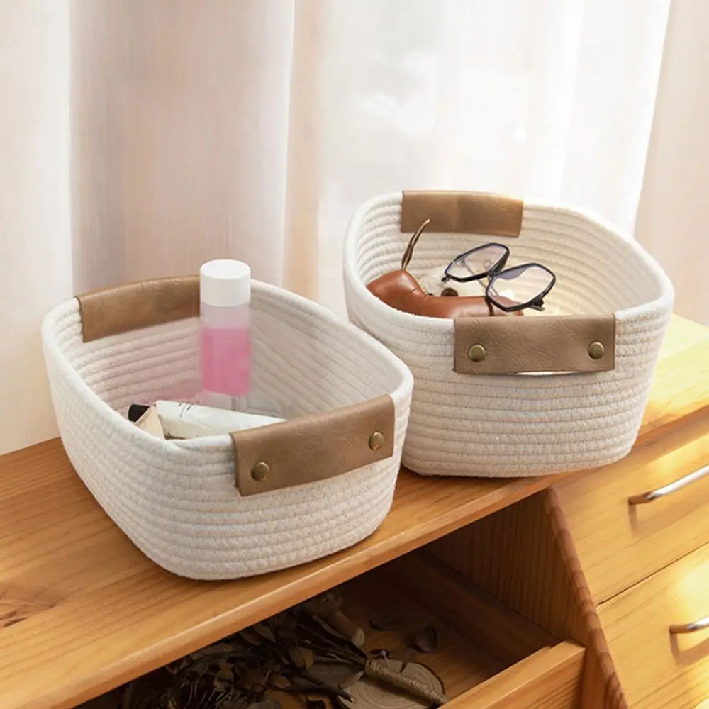 Woven Storage Basket Cotton Rope Storage Baskets Key Basket Desk Organizer Home Storage Box Foldable Organizer Box Home Decor