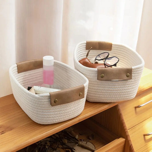 Woven Storage Basket Cotton Rope Storage Baskets Key Basket Desk Organizer Home Storage Box Foldable Organizer Box Home Decor