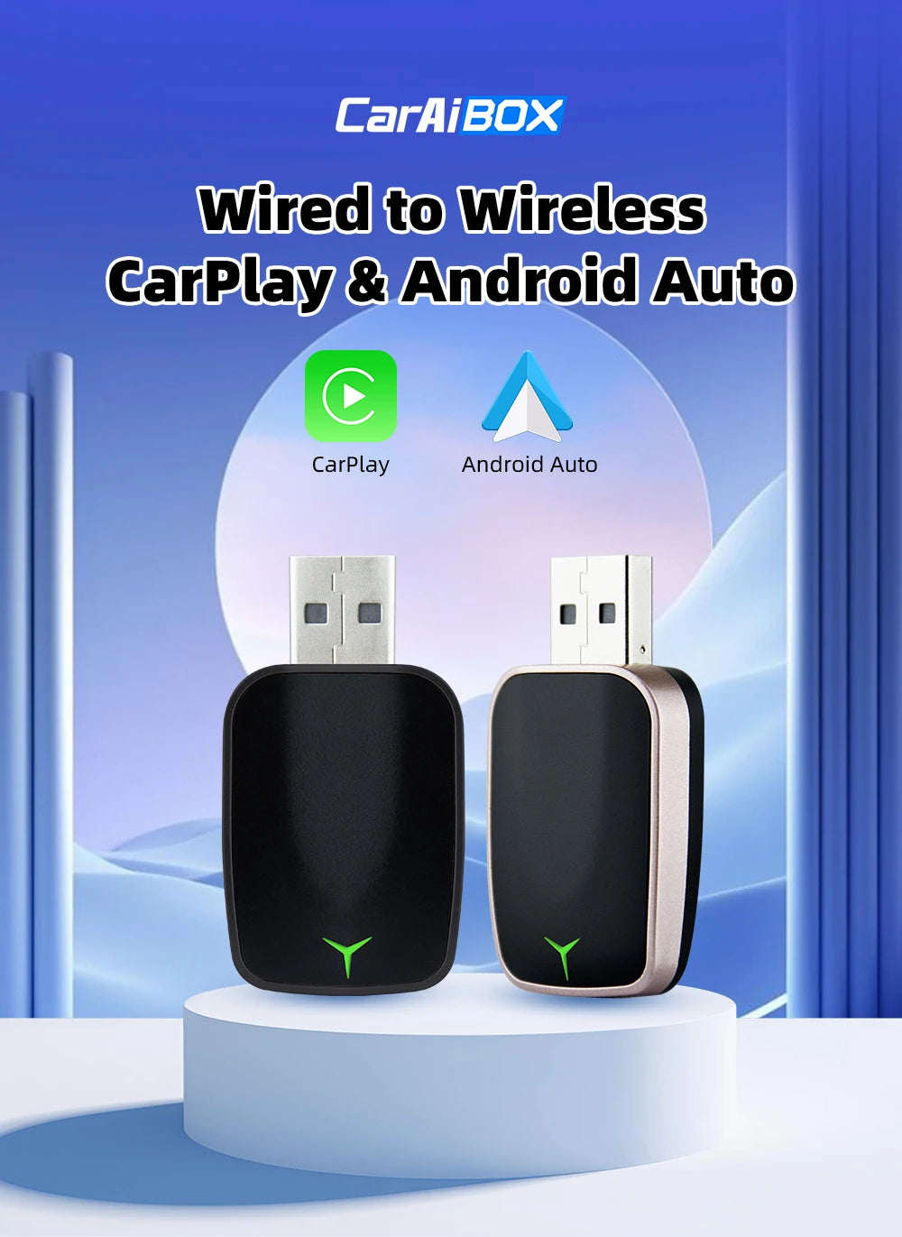2025 New Wired to Wireless CarPlay 2 in1 Mini Adapter Android Auto Smart Box Plug and Play Auto Connection OTA Update Universal
