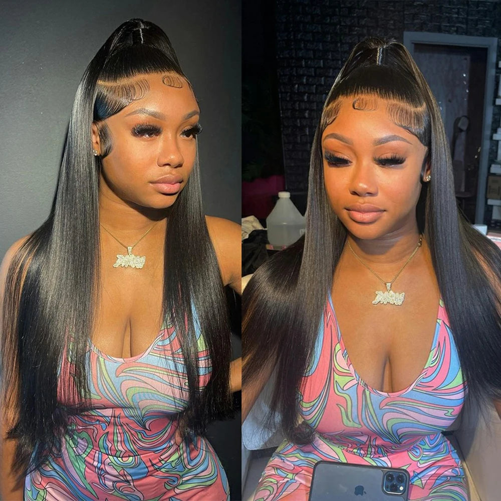 360 HD Transparent Lace Frontal Wigs Pre Plucked Brazilian Bone Straight 13x4 13x6 Lace Front Human Hair Wigs For Black Women