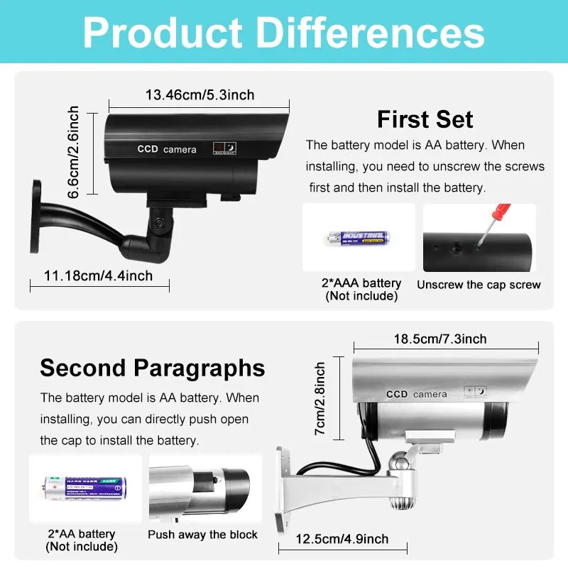 1PC Dummy Security Camera Watreproof Indoor Outdoor Fake CCTV Surveillance System, Red Flashing LED Lights, No Wiring Required