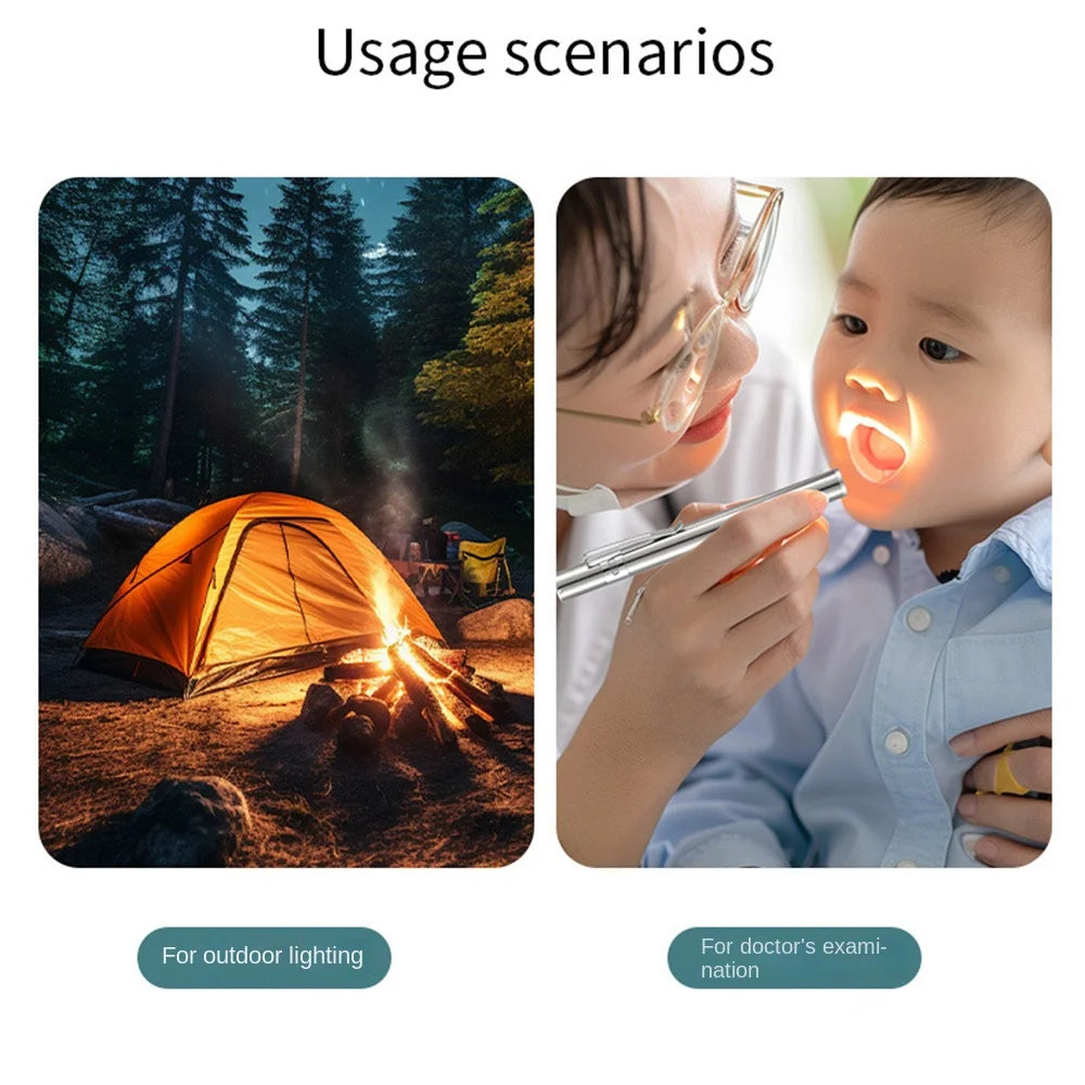 Stainless Steel Doctors Pen Light Yellow/ White Light with Steel Clip Nurse Pocket Flashlight Portable Water-proof