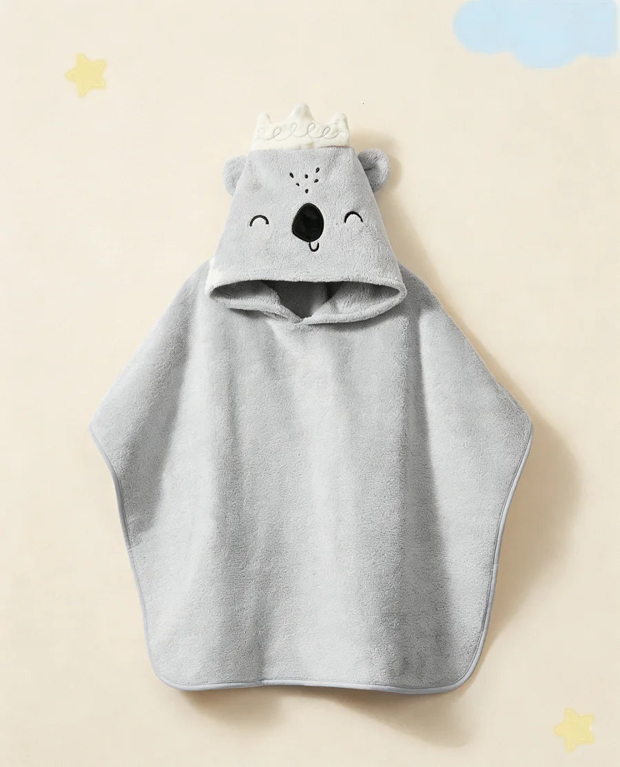 1pc Gray Highly Absorbent Hooded Baby Bath Towel With Koala Design, For Bathroom Use