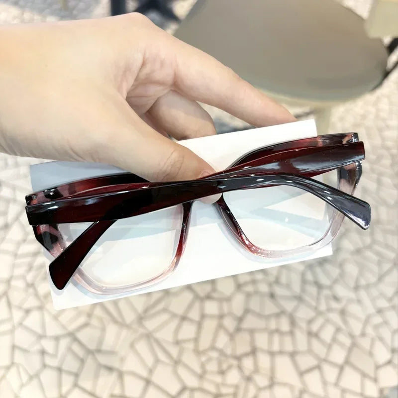 Women's Fashion Glasses Anti-Blue Light Trendy Luxury Large Frame Cat Eye Presbyopia Glasses Full Frame Premium Color Blocked