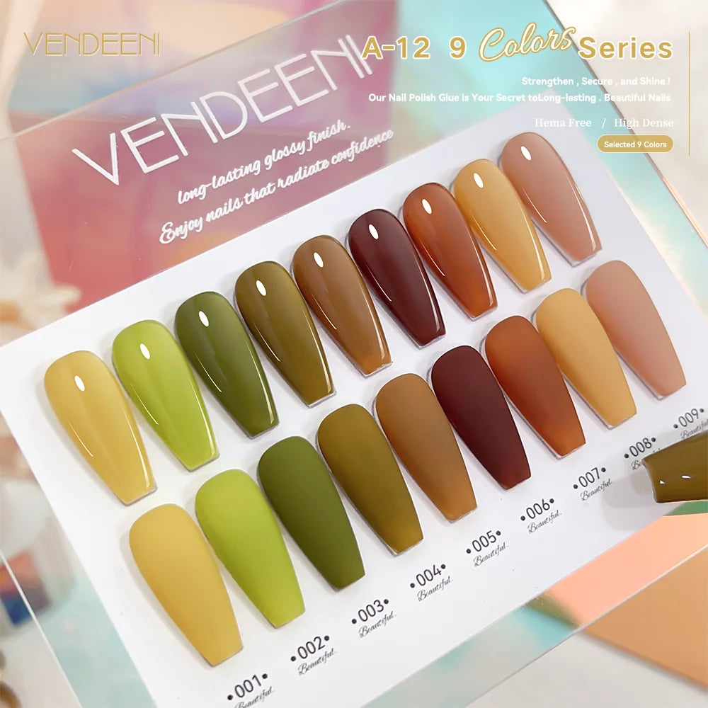 Vendeeni TPO HEMA Free 2025 Hot Sale High Quality 9-Color Nail Gel Polish Set Non-Toxic UV Gel Nail Art Kit for Nail Salon