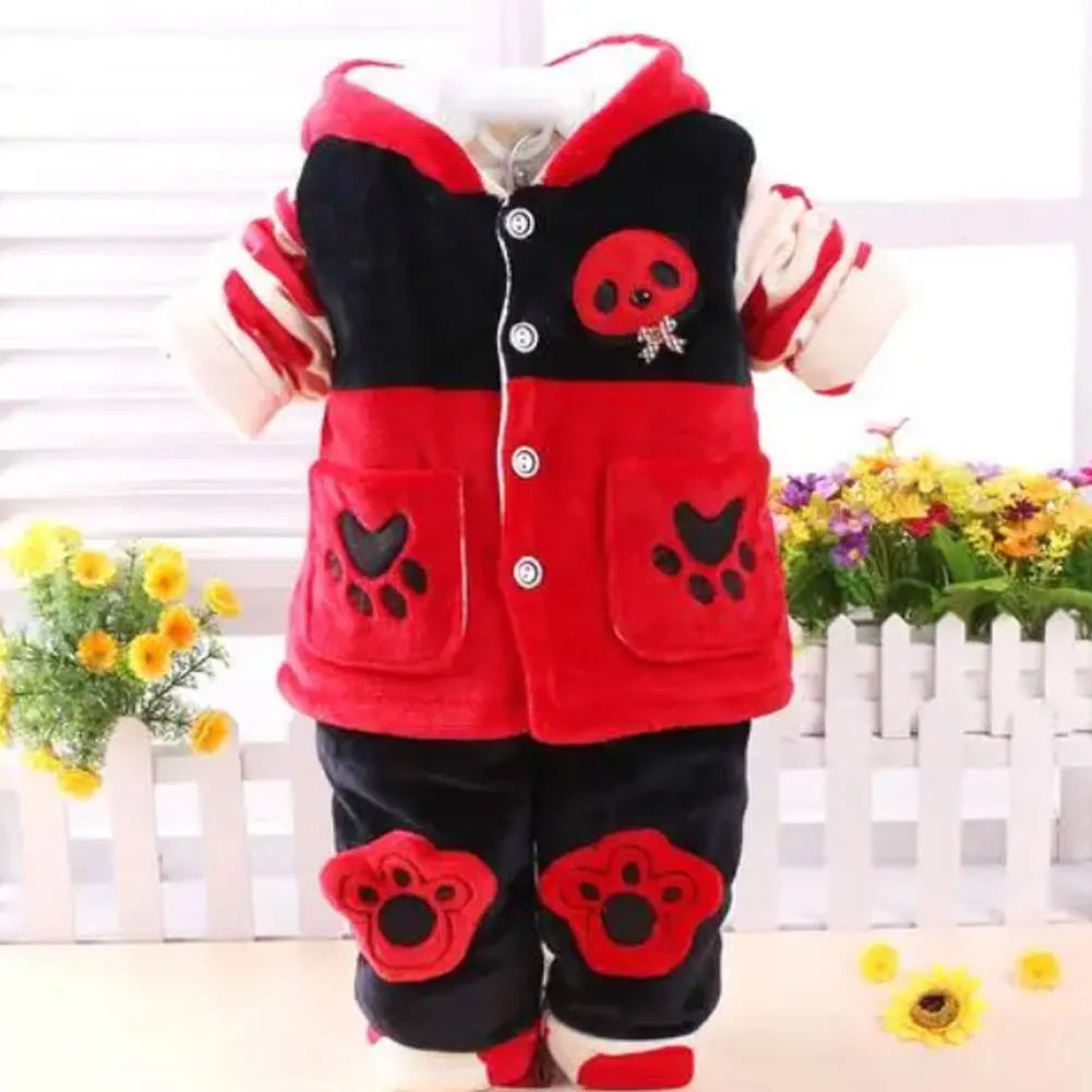 Baby Winter Suits,Coat Pants Hooded Vest Set,Toddlers Cartoon Panda Flannel Cotton Clothing,Baby Boys Girls 3-Piece Warm Outfits