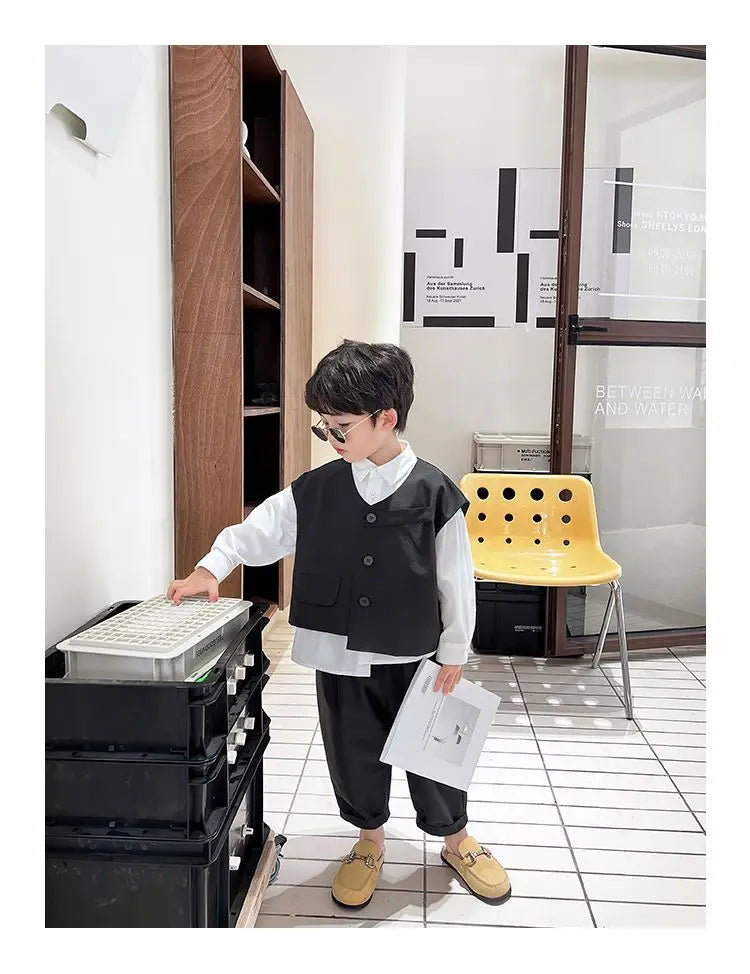 3 PCS set Spring Autumn Boy Clothing set Casual vest+ top+ Pant Kid Children baby toddler boy korea designer clothes 2-10 years