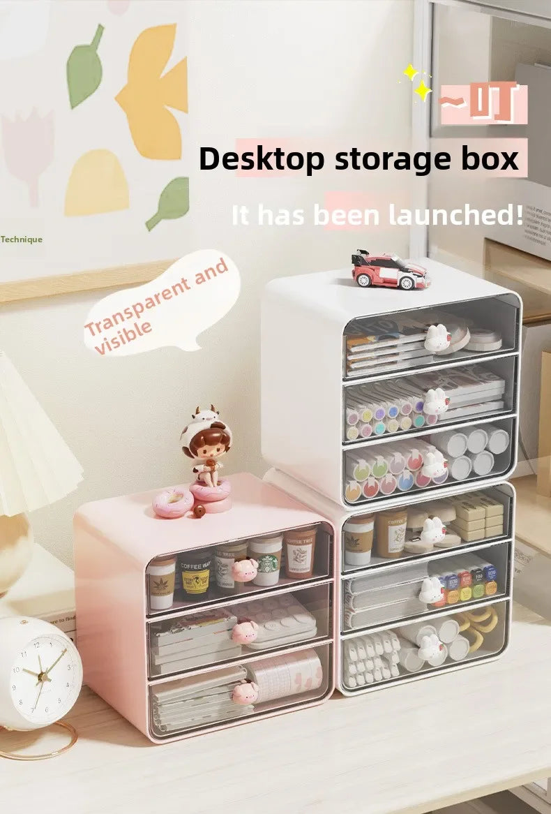 2-layer Cartoon Creative Pen Holder Storage Box Office Desktop Rabbit Makeup Organizer Children's Girls Student Desk Organizer