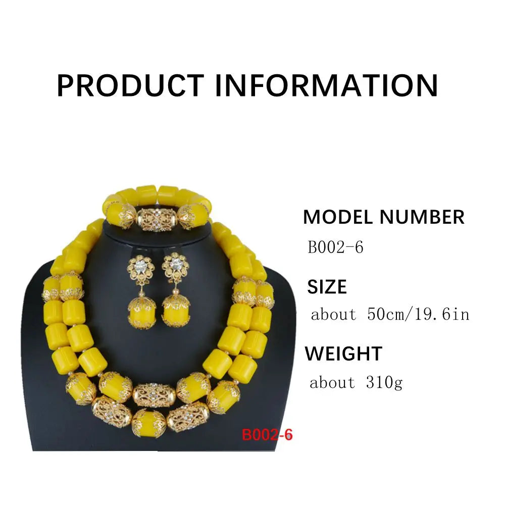 High Quality 2 Layers Artificial Coral Bead African Wedding Jewelry Set Women Necklace Nigeria Bride Party Gift