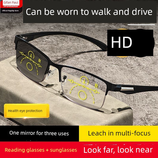 Reading Glasses Men's Smart Zoom Dual-Use Anti-Blue Light Anti-Fatigue Ultra Light Clear Middle-Aged and Elderly Brand Glasses Women