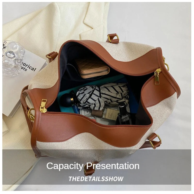 Women Canvas Large Capacity Travel Bags Custom Logo Travel Storage Handbag Vintage Fitness Luggage Bag Personality Customization