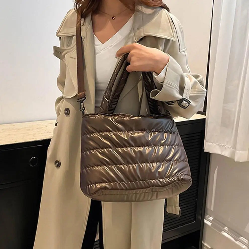 Large Tote Padded Handbags Designer Quilted Women Shoulder Bags Luxury Nylon Down Cotton Crossbody Bag Winter Tote Big