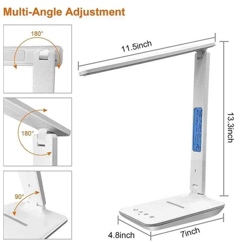 LED Desk Lamp with Wireless Charger USB Charging Port Adjustable Foldable Table Lamp Dimmable Lighting Office Lamp Adapter