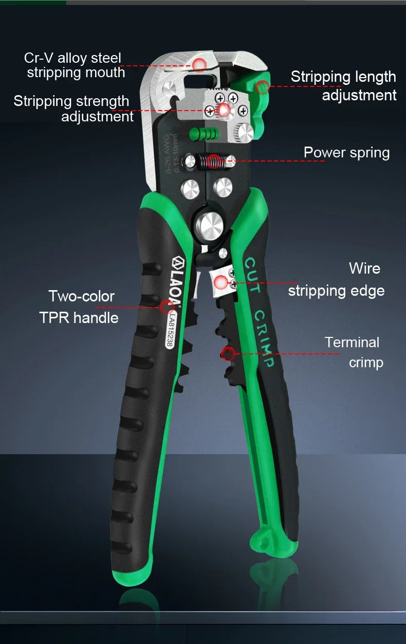 LAOA  Automatic Wire Stripper with Built-in Springs New Type Electrician Cable Cutting Tool Crimping  For Electrician Crimpping