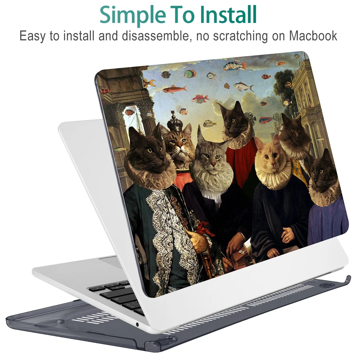 The Crown Cat Hard print case for MacBook 2025 M4 Air Pro 13 14 16 M2 2022 2023 A2681 A2779 A2780 Retina A1502 A2337 M1 A2289