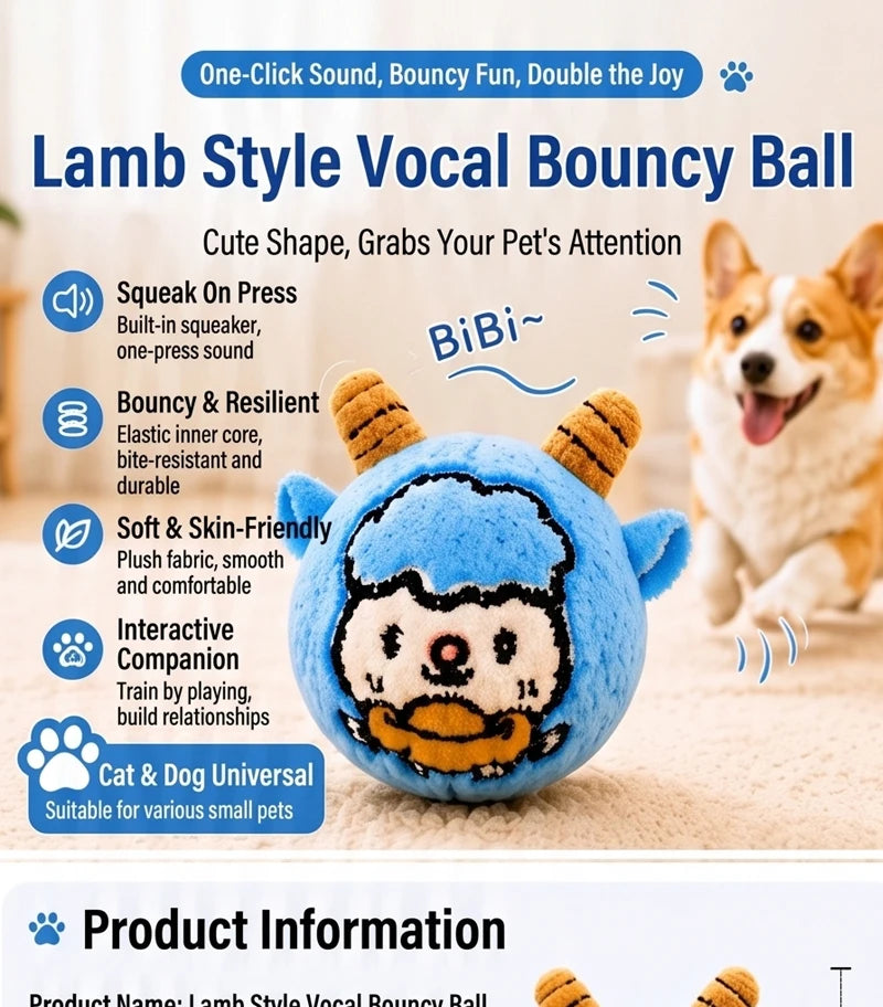 Cute Cartoon Plush Bouncy Ball Pet Toy Interactive Chew Toy for Dogs & Cats Ideal for Indoor Play of Small and Medium Pets