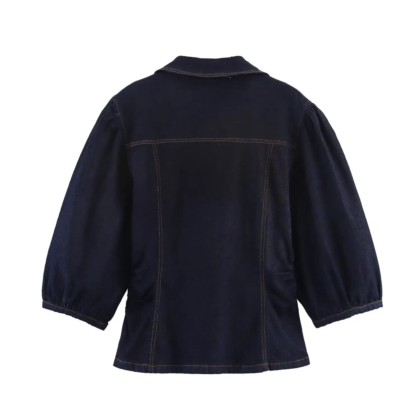 DiYiG  Women 2025 Autumn New Fashion Slim Fit Denim Bubble Sleeve Buckle Shirt Zipper Wide Leg Pants Blouses Mujer