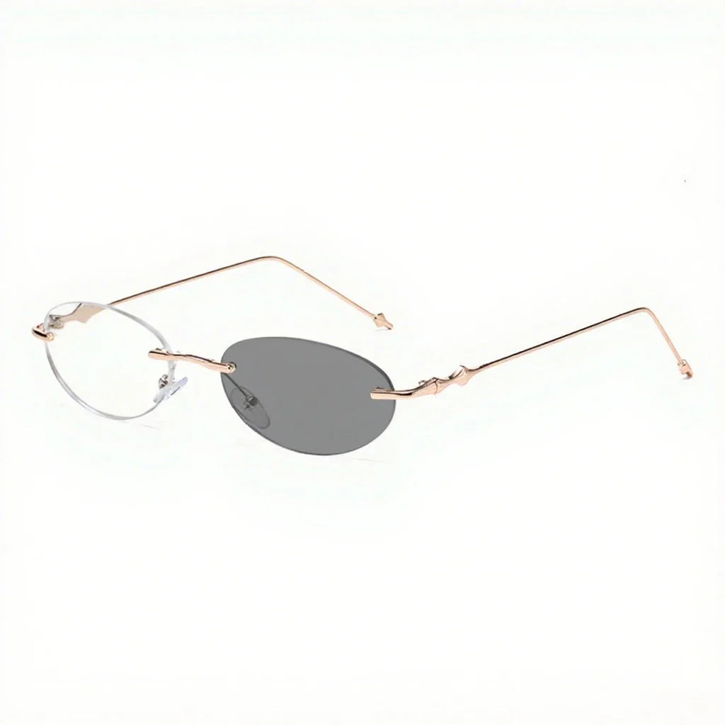 New Photosensitive Color Changing Myopia Glasses Retro Oval Frameless Anti Blue Light Goggles for Men and Women Reading Glasses