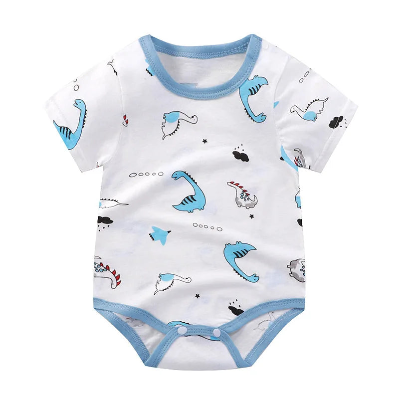 Breathable Cotton Baby Cartoon Jumpsuits, Short Sleeve Bodysuit for Newborn Infant Boys Girls Rompers of Crawling Clothes