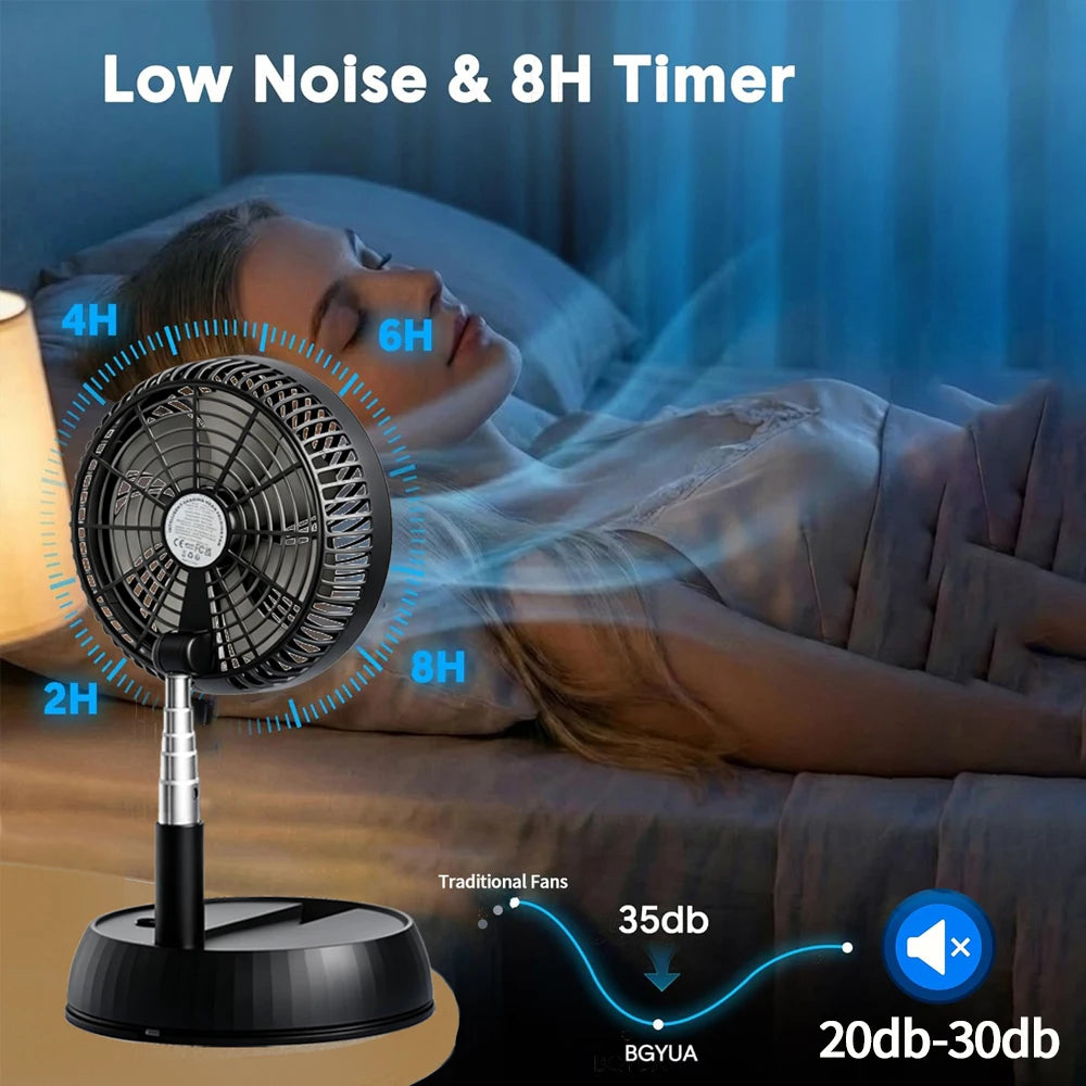 Home Bedroom Outdoor Camping Foldable Vertical Desktop Electric Fan Remote Control Silent Timed Left Right Rotation Black Fan