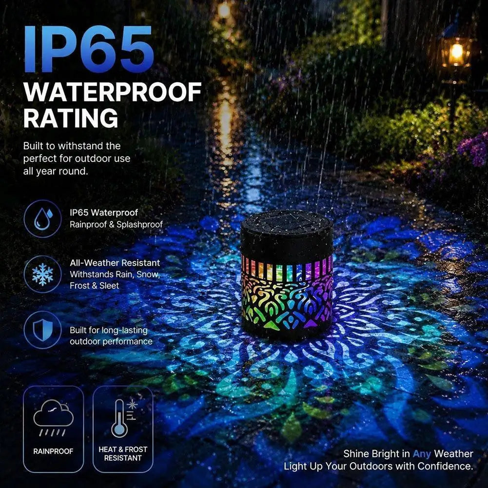 Solar Mandala Projection Waterproof Lantern, Hollow LED Wall Light for Backyard Pathway Courtyard Outdoor Night Decor