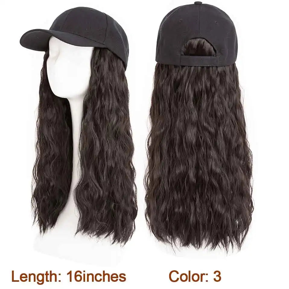 Hat Wig for Women 8''16''Wave Baseball Cap Wig with Curly Hair Extensions Wig Synthetic Wave Wig Hat Adjustable Baseball Hat Wig