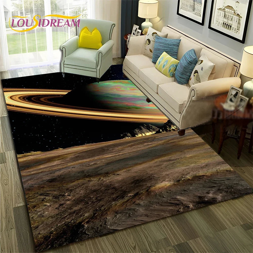 Galaxy Planet Star 3D Universe Space Carpet Rug for Home Living Room Bedroom Sofa Doormat Decor,Kid Area Rug Non-slip Floor Mat