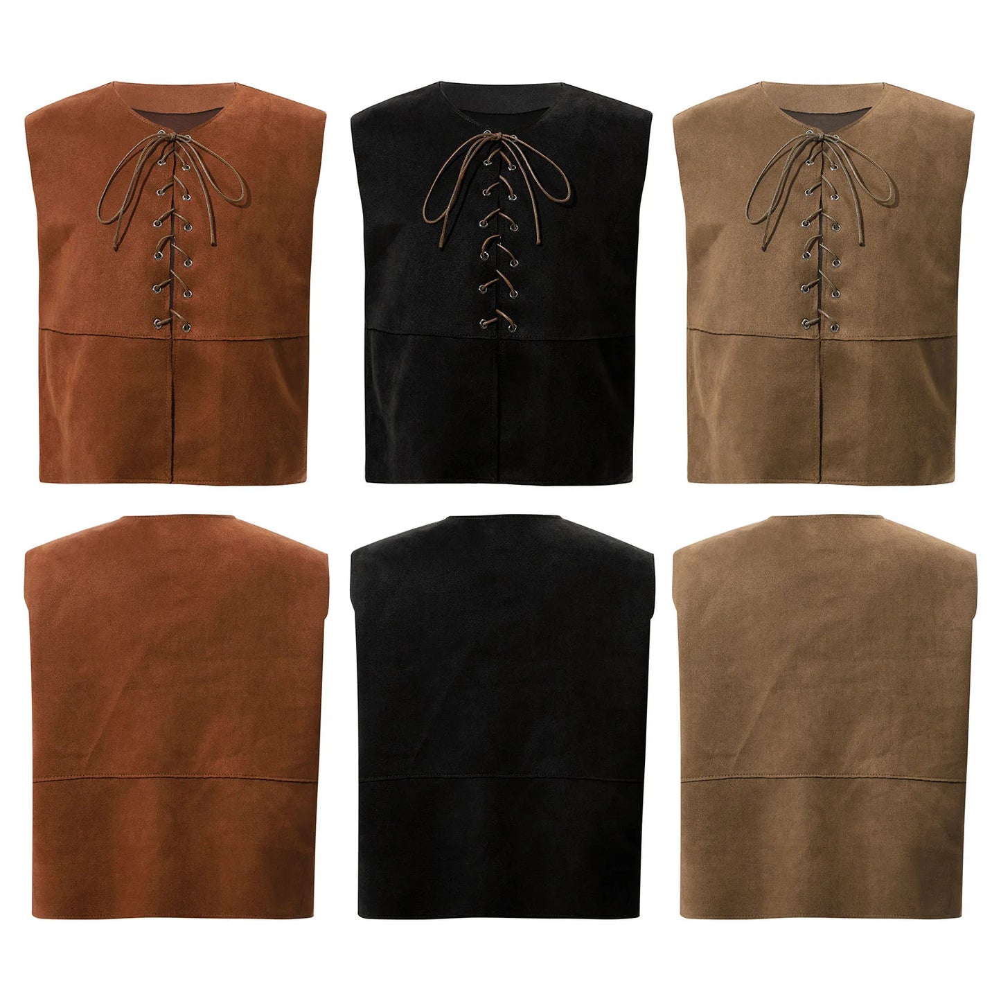 Halloween Pirate Vest Top Medieval Renaissance Costume for Kids Boys West Cowboy Viking Pirates Cosplay Lace Up Suede Waistcoat