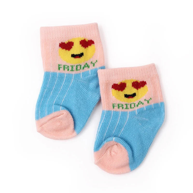 7 Pairs Set for Baby Socks Soft Cotton Cute Animal Smile Face Spring and Autumn for 0-6 Months Toddler Boys and Girls W0040W0052