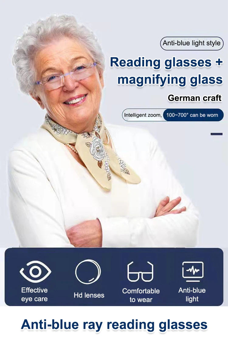 Automatic Zoom 100-700 Degree Reading Glasses Near And Far Anti-radiation Anti-blue Light Glasses