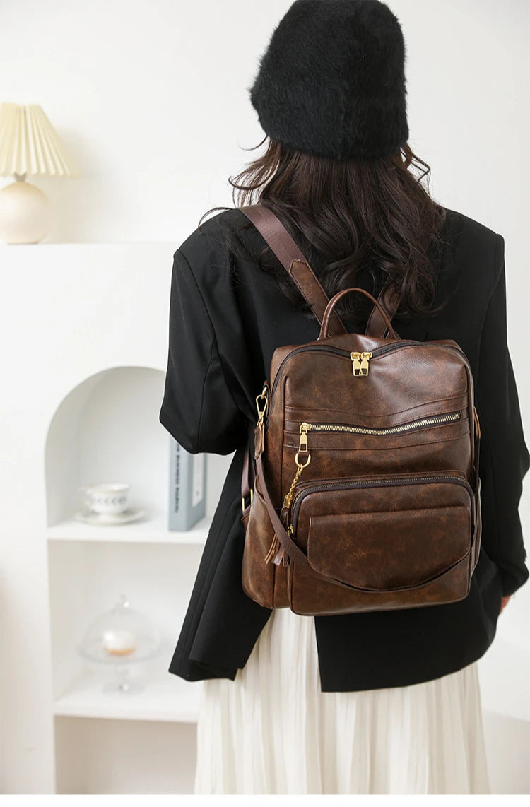 Backpack Purse for Women pu Large LadiesFashion Tassel Pu Leather Travel Backpack Purse Designer Ladies Shoulder Bags Waterproof