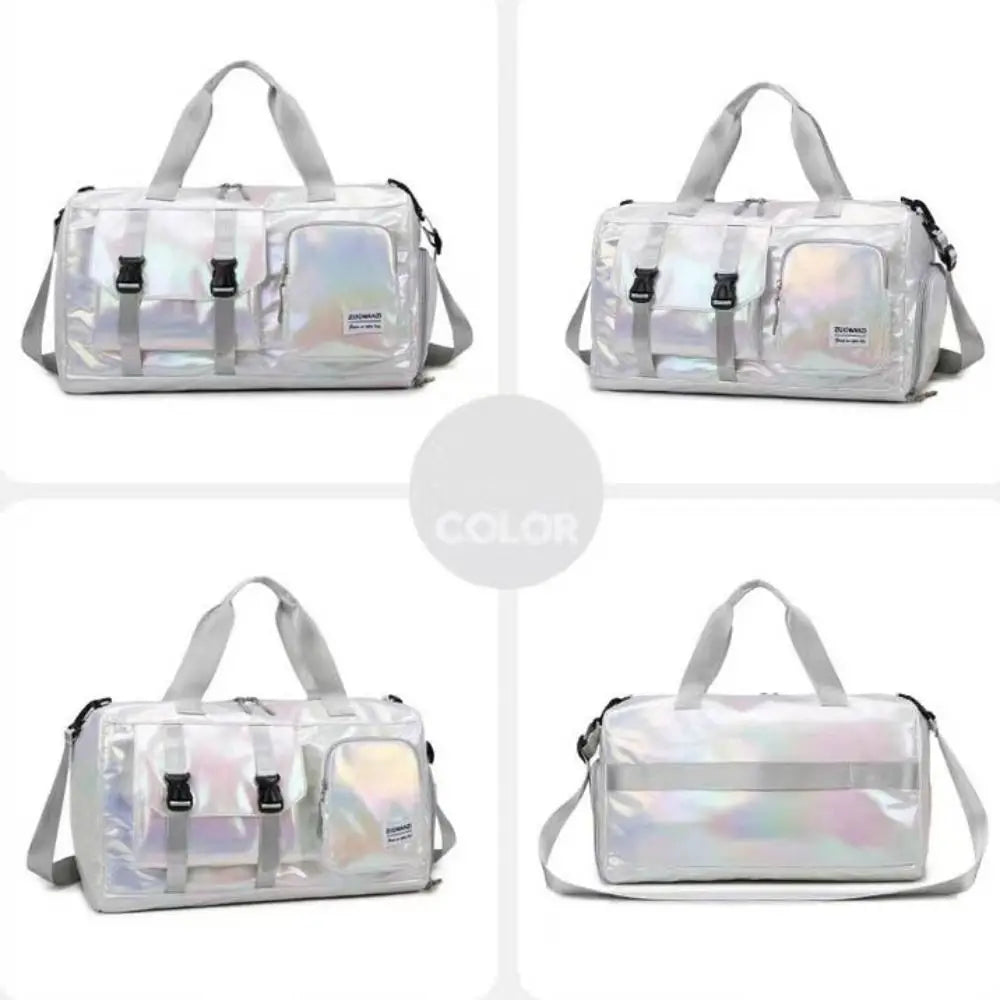 Pearl Glossy Gym Bag Wet Dry Separation Large Capacity Travel Luggage Bag Carry-On Waterproof Weekender Gym Tote Sports