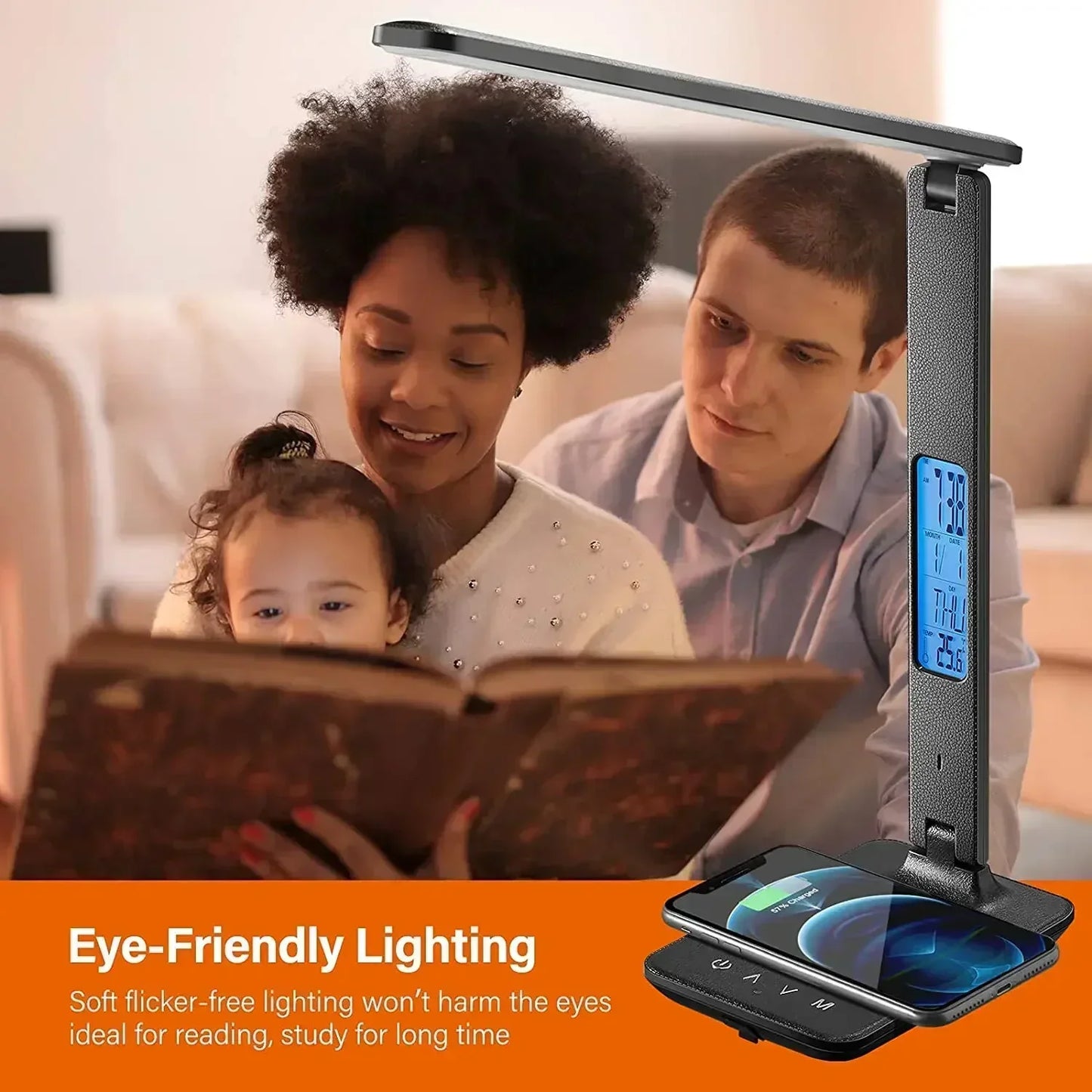 LED Desk Lamp with Wireless Charger USB Charging Port Adjustable Foldable Table Lamp Dimmable Lighting Office Lamp Adapter