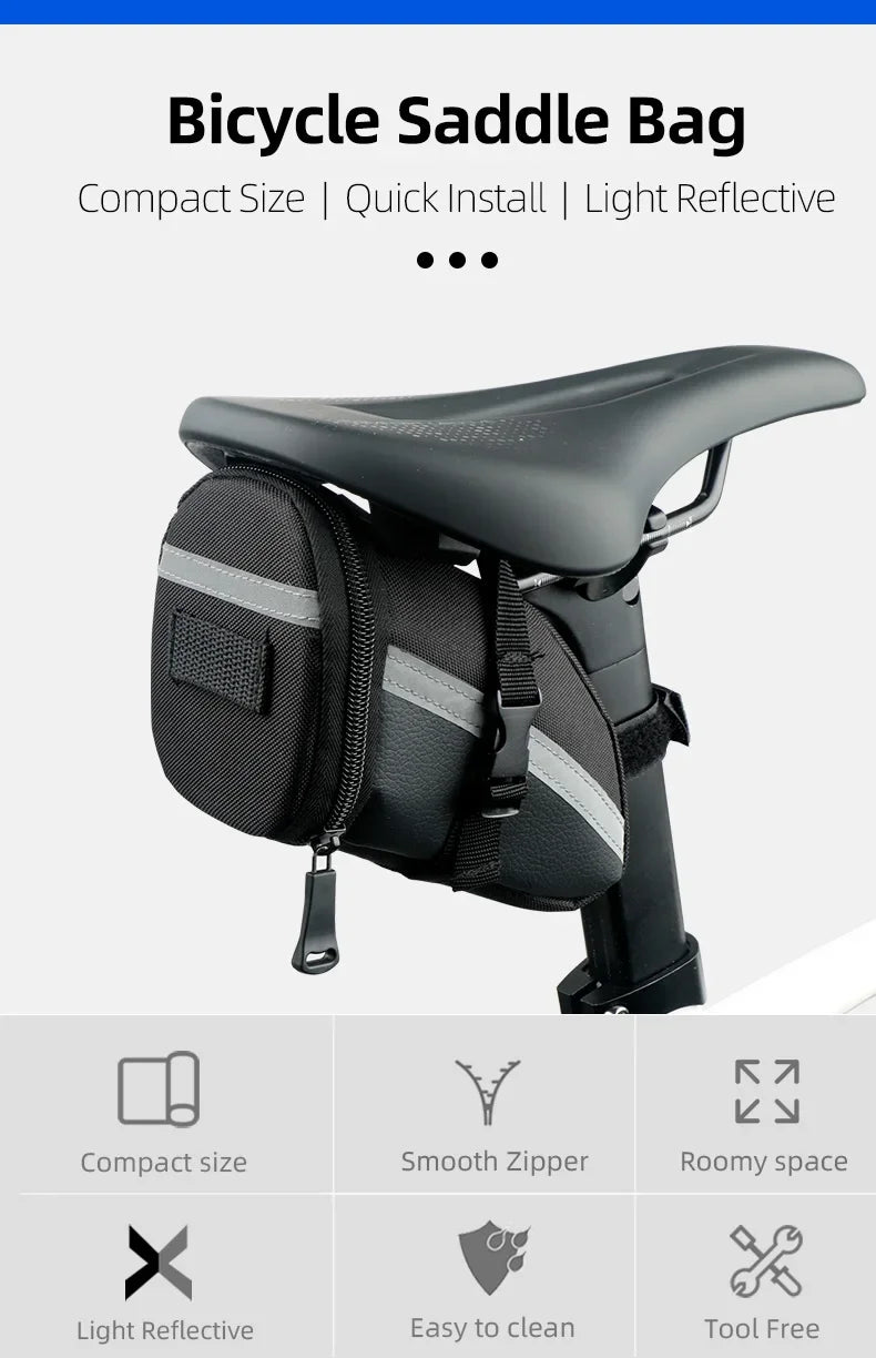 Bicycle Rear Saddle Bag Cycling Accessories Storage Panner Streamlined Tail Bag Pouch for MTB Road Bike W/Loop to Attach Light