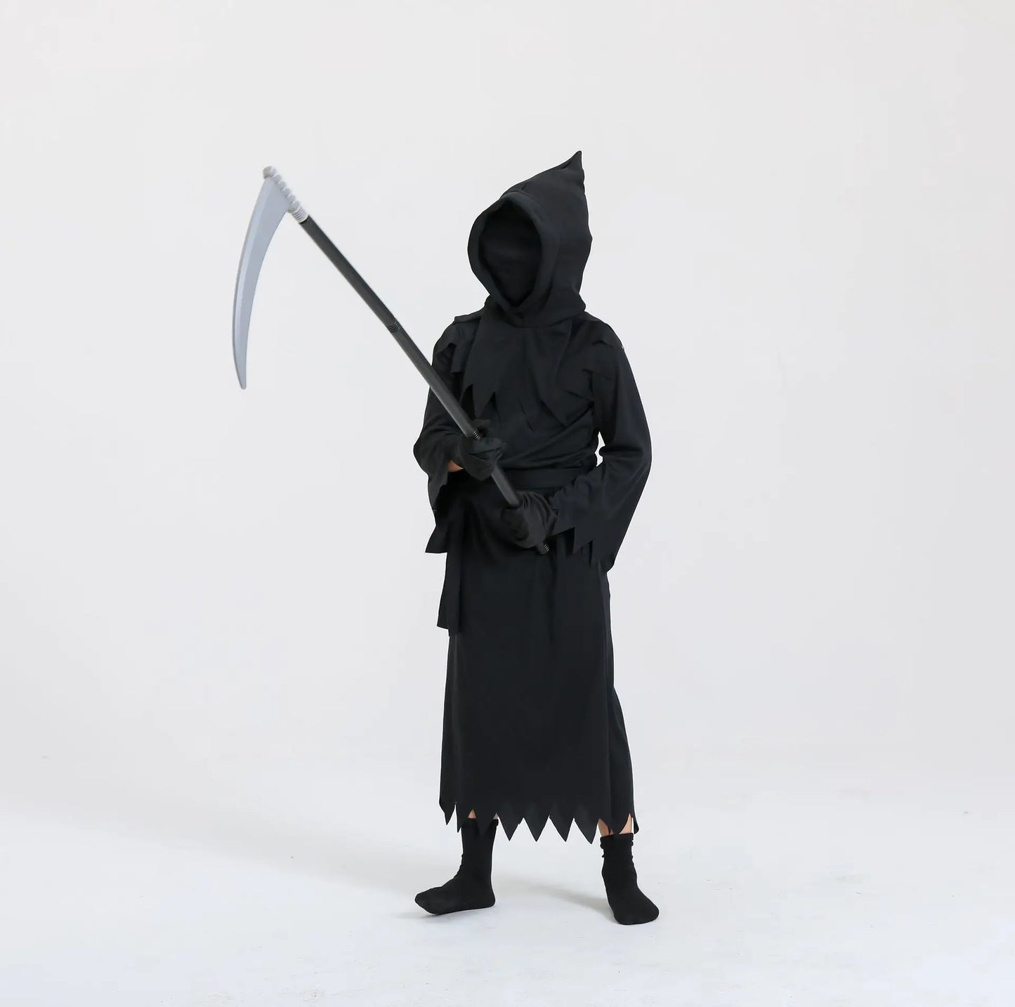 Halloween cosplay costume, Grim Reaper, terrifying skeleton costume, children's glowing red eyes, Grim Reaper ghost robe, sickle
