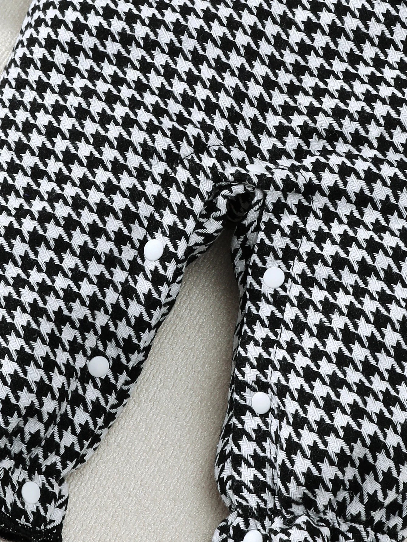 Winter 0-1 Years Old  Infant Baby Girls  Ribbed Fabric Splice  Houndstooth  Long Sleeved Jumpsuit  With  Hairband