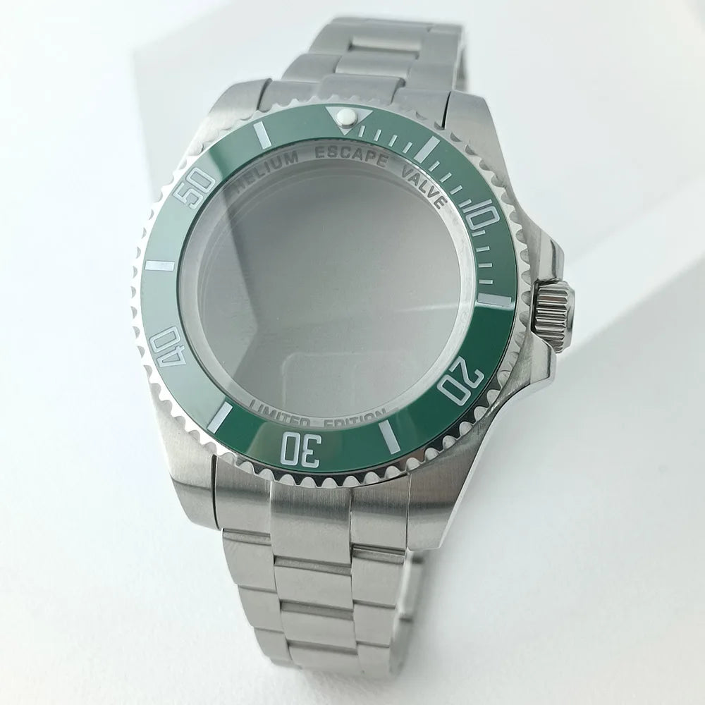 44MM Ceramic Bezel Case Silver SEA Big DEEP Homage Sapphire Crystal Watch Case Stainless 21MM Watch Strap Fit NH35 NH36 Movement