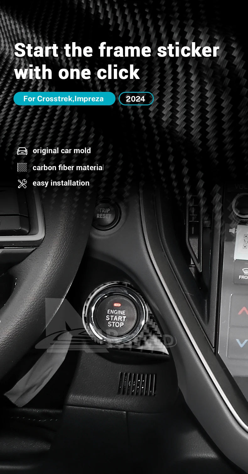 Real Soft Carbon Fiber Sticker For Subaru Crosstrek Impreza 2024 Car Engine Start Stop Button Frame LHD Interior Accessories