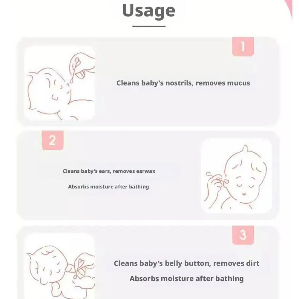 Sticks Cotton 50PCS Organic Baby Cotton Swabs Paper Buds for Baby Ear Nose Clean Ultra Safe Hypo-allergenic Biodegradable