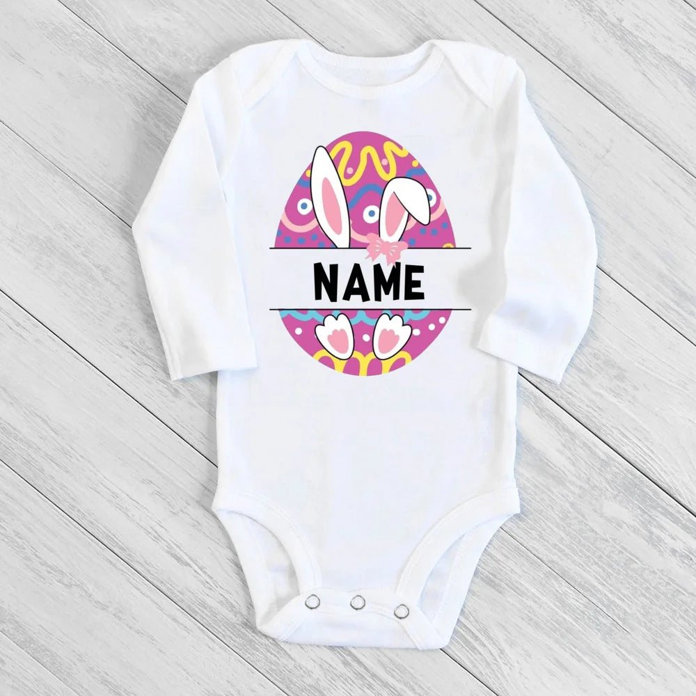 Personalized Easter Baby Romper Bunny with Name Infant Outfit Bodysuit Boys Girls Holiday Party Jumpsuit Bunny Newborn Rompers