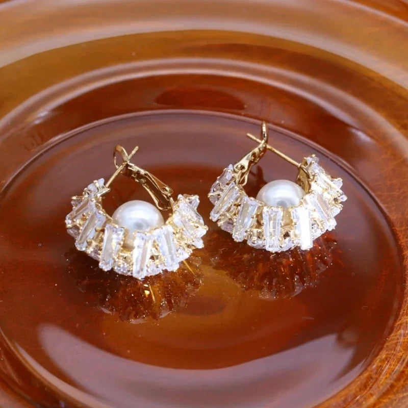 Korean new design fashion jewelry 14K gold plated black zircon bag earrings elegant women's daily work accessories