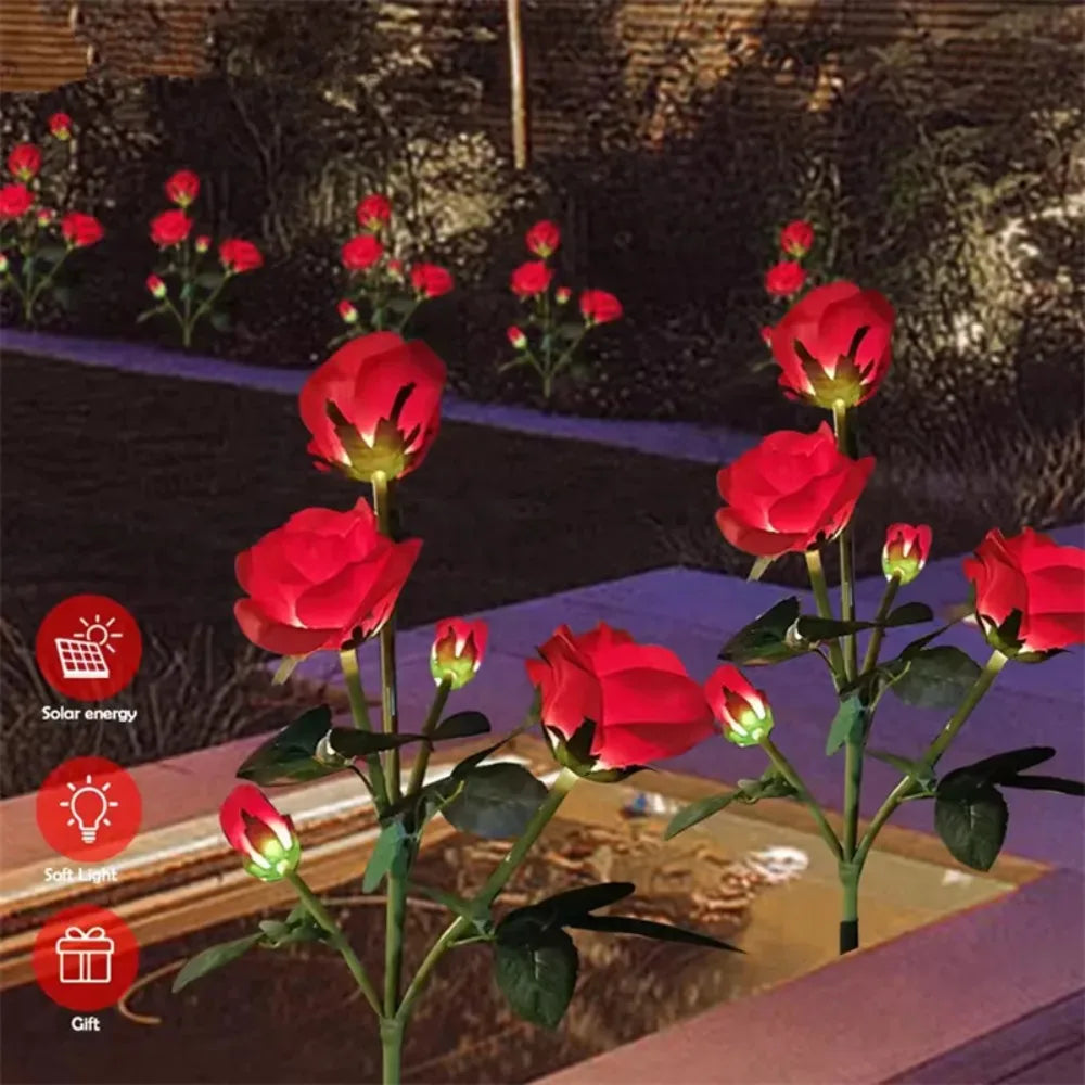 Solar Garden Lights LED Solar Flowers Rose Lawn Lamp  Outdoor Waterproof Outside Light for Patio Yard Garden Wedding Xmas Decor