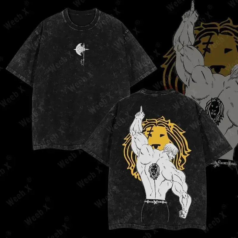 The Seven Deadly Sins Escanor Printed Tee Men Women Washed Cotton T-shirts Manga Vintage T Shirt Harajuku Short Sleeve Tshirt