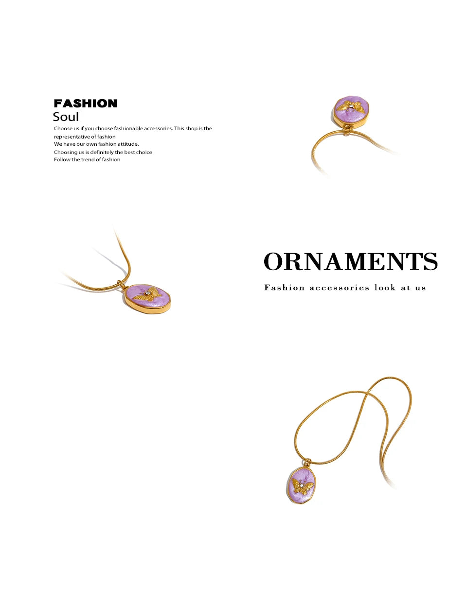 Yhpup Pink Enamel Butterfly Gilding Geometric Pendant Stainless Steel Collar Fashion Necklace for Women Korean Chic Jewelry Gift