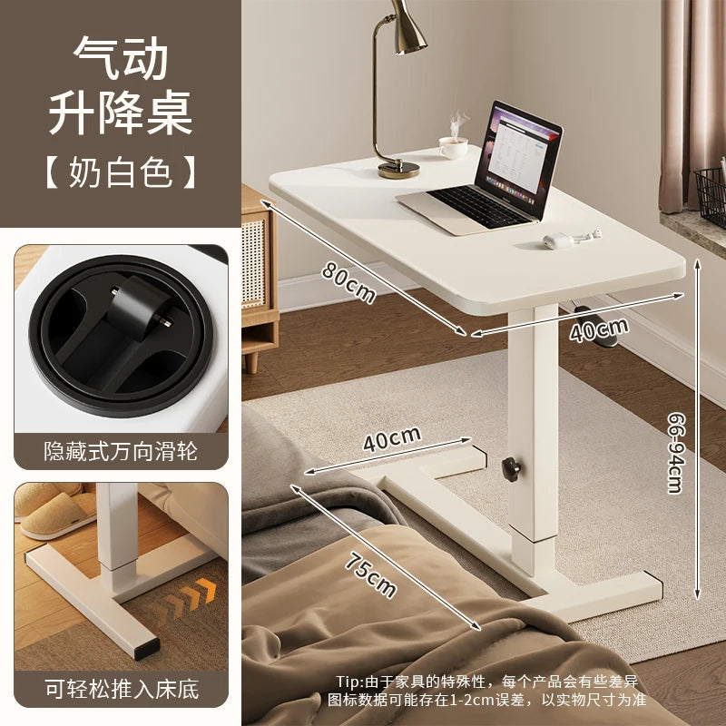 Pneumatic Lifting Laptop Desk Mobile Bedside Table Computer Desk Home Office Writing Desk with Wheels Storage Shelf