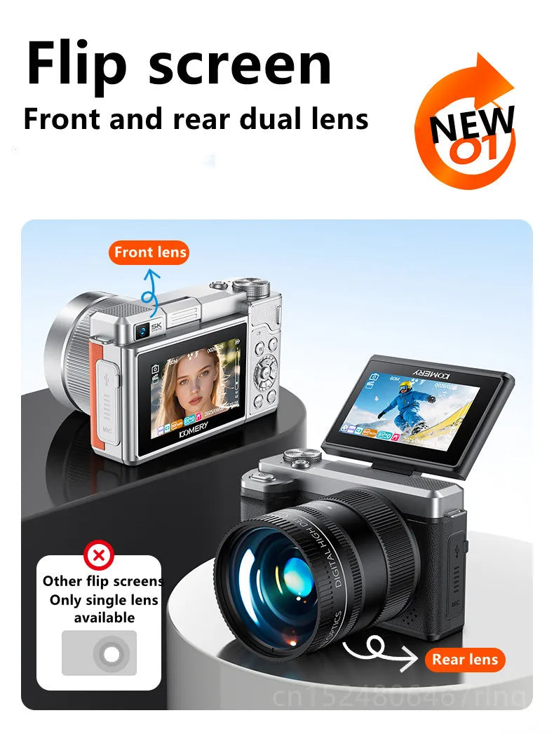 5K Digital Camera Auto Focus 80MP Vlogging Camera for YouTube and Anti-Shake Video Camera with Flash Dual Lens Selfile Camcorder