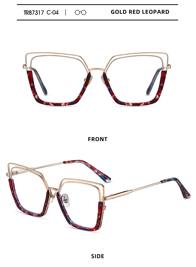 VICKY Fashion Geometric Square Large Frame Personalized Design Women's Anti-Blue Light Reading Glasses Customizable Prescription