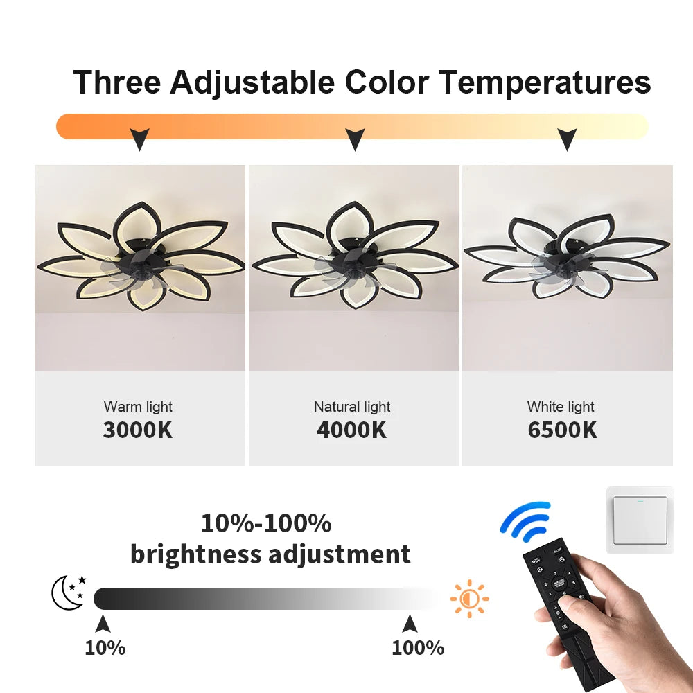 Modern Dining Table LED Lamp Ceiling Fan Light Invisible Blade Restaurant Bedroom Fan Lamp Remote Ventilator Home Lighting