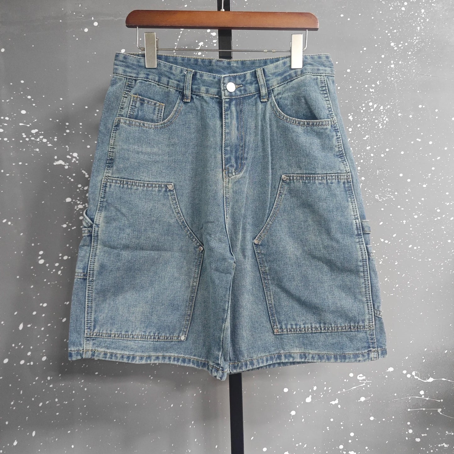 IEFB Workwear Men's Denim Shorts Multi Pocket Wide Leg Baggy Fit Casual Summer Streetwear Casual Cargo Jeans 9X2957